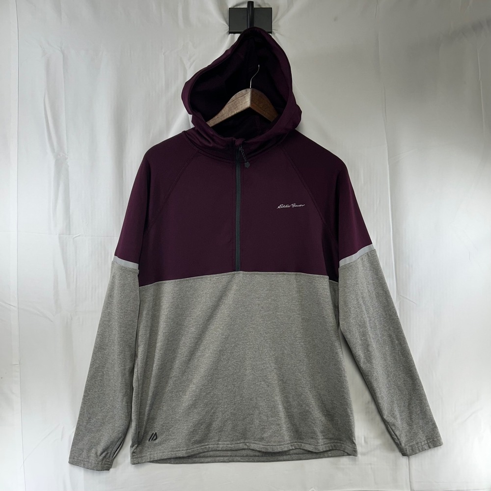 Eddie Bauer Hoodie Mens Small Purple Gray Quarter Zip FreeDry EA32KT006